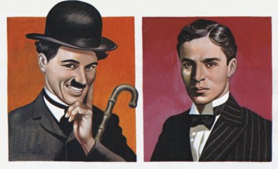 Charlie Chaplin, i kostume, og som han virkelig var (farvelitografi) af Ron Embleton