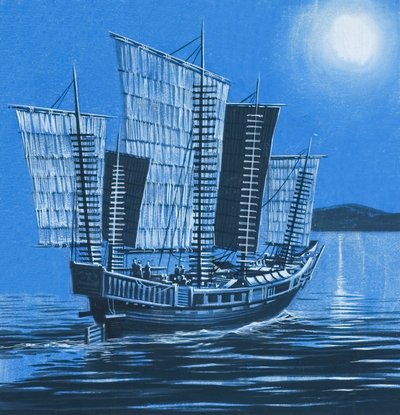 Kinesisk skib (gouache på papir) af Ron Embleton