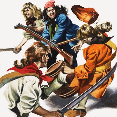 Kvindelige pirater (gouache på papir) af Ron Embleton