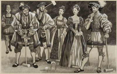 Frans I (1494-1547) spiller kroket (gouache på papir) af Ron Embleton