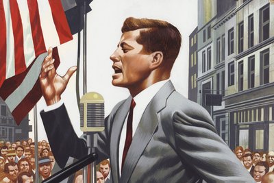 John Kennedy taler (gouache på papir) af Ron Embleton