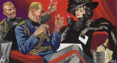 Mata Hari med en ven af den tyske overkommando (gouache på papir) af Ron Embleton