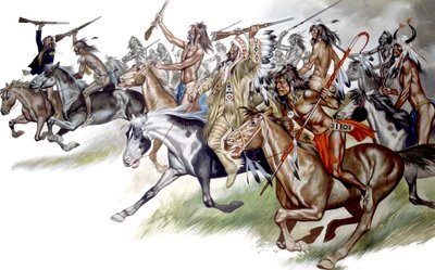 Indianere på hesteryg (gouache på papir) af Ron Embleton