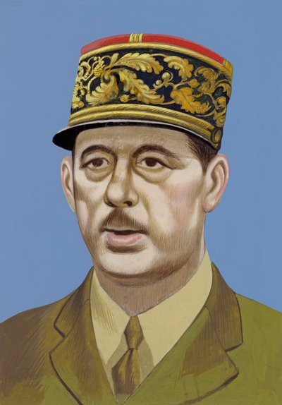 Portræt af Charles De Gaulle (gouache på papir) af Ron Embleton