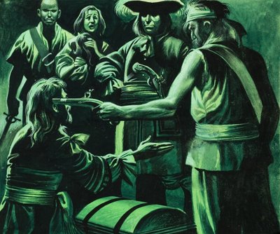 Sir Henry Morgan og skattekisten (gouache på papir) af Ron Embleton