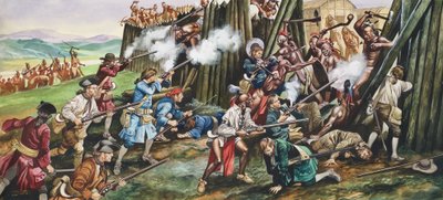Storming of the Fortress of Neoheroka (gouache på papir) af Ron Embleton