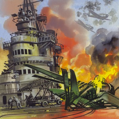 The Battle Of Midway (gouache på papir) af Ron Embleton