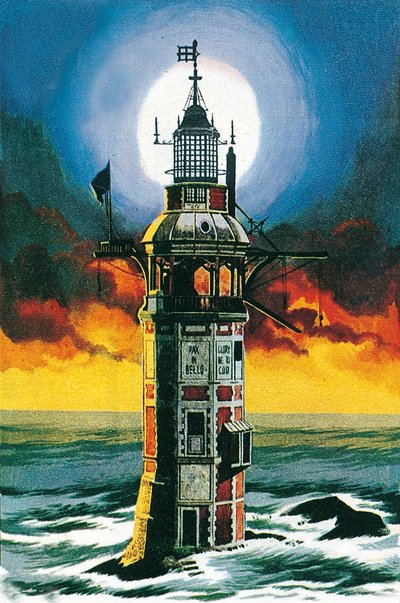 Det første Eddystone-fyrtårn (litografi) af Ron Embleton