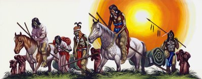 Besejrede indfødte amerikanske indianere (gouache på papir) af Ron Embleton