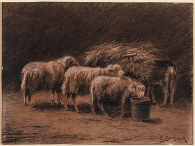 Et par får og en vædder i en stald af Rosa Bonheur