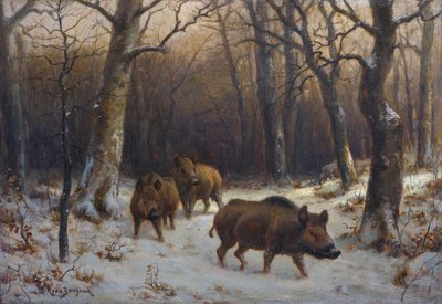 Fransk:  Sangliers dans la neige Vildsvin i sneen af Rosa Bonheur