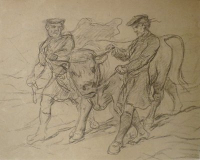 To mænd med tyr af Rosa Bonheur, sort kridt, Columbus Museum of Art af Rosa Bonheur