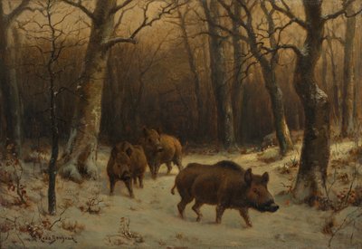 Vildsvin i sneen, ca. 1872-77 (olie på træpanel) af Rosa Bonheur