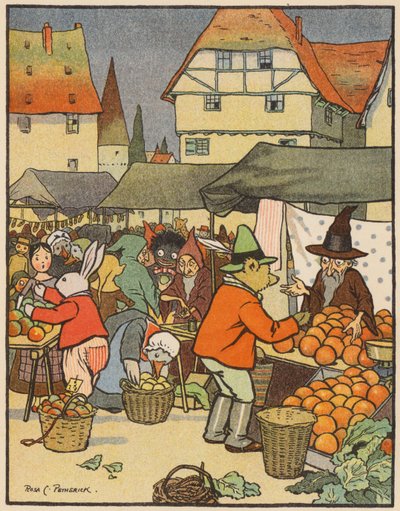 At the Play-Market (farvelitografi) af Rosa Petherick