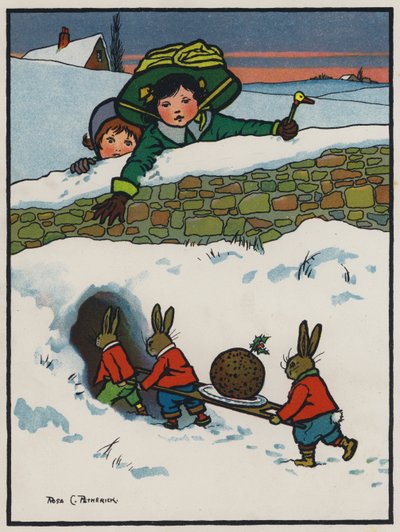 Kaninernes julemiddag (farve litho) af Rosa Clementina Petherick