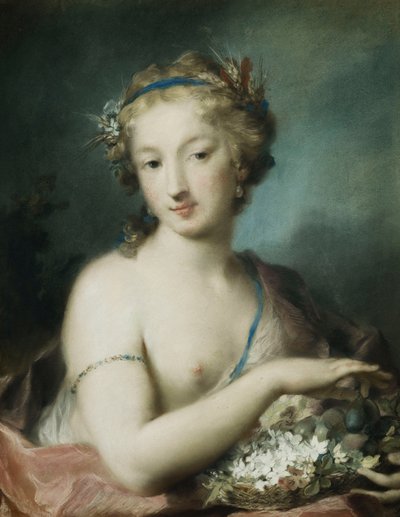 Flora, Halv Længde, Holdende Blommer, af Rosalba Giovanna Carriera