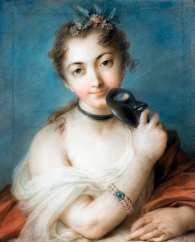 Portræt af en dame med maske Maleri af Rosalba Carriera (1675-1757) 18. århundrede Privat samling af Rosalba Giovanna Carriera