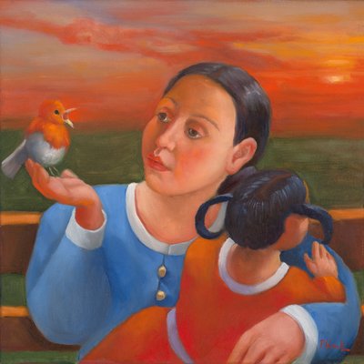 A Sunset Together, 2022 (olie på lærred) af Rosemarie Adcock