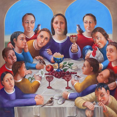 Den sidste nadver, 2018 (olie og bladguld på lærred) af Rosemarie Adcock