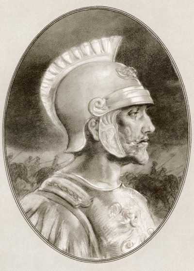 Ashoka, død 232 f.Kr., alias Ashoka den Store. Indisk kejser af Maurya-dynastiet. Illustration af Gordon Ross, amerikansk kunstner og illustrator (1873-1946), fra Living Biographies of Famous Rulers. af Ross Gordon