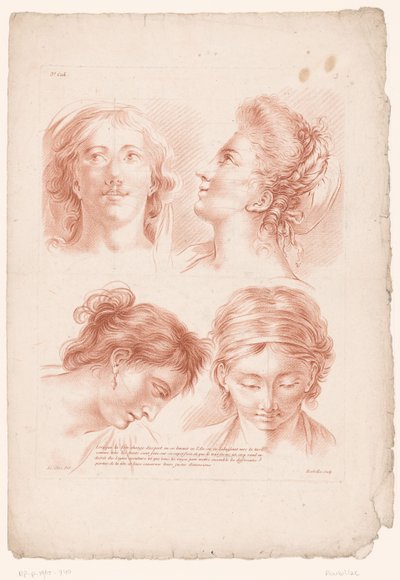 Fire kvindehoveder i forskellige positurer Principper for at tegne fra naturen, del tre (serietitel) IIIe Cahier de Principes du Design d