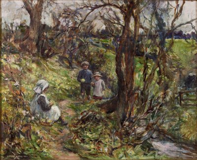 The Primrose Gatherers (olie på lærred) af Rowland Henry Hill