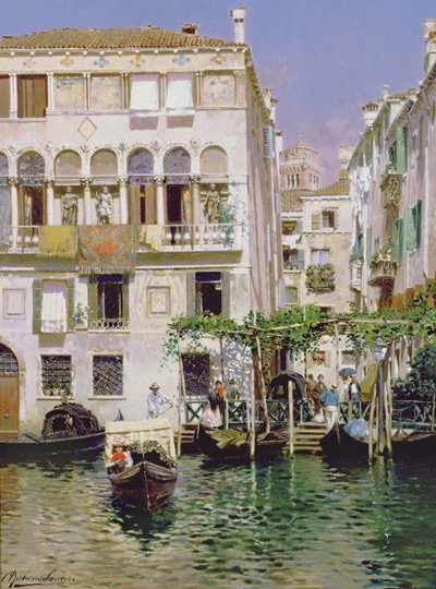 En kanalscene i Venedig af Rubens Santoro