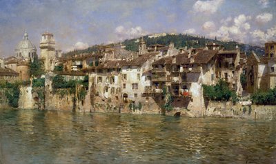Adige in Verona, af Rubens Santoro (1859-1942), olie på lærred af Rubens Santoro