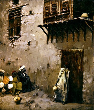 Nordafrikansk scene (olie på panel) af Rubens Santoro