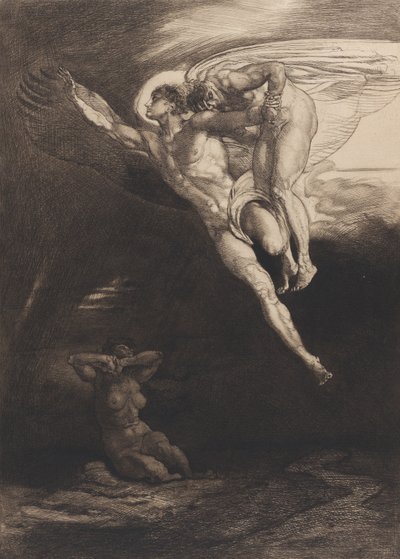 Lucifer bærer Kain op i det endelige rum, fra Eight Etchings on Byron