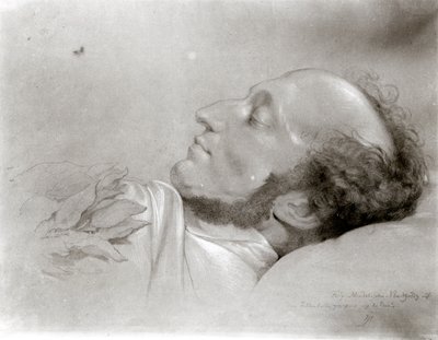 Felix Mendelssohn (1809-47) på sit dødsleje, c.1847 af Rudolf Julius Benno Huebner