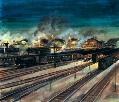 Tyske jernbaner - Münchens hovedbanegård om natten af Rudolf Lipus