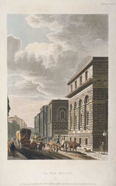 Udsigt over Old Bailey, ser nordpå, City of London, 1814 af Rudolph Ackermann