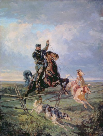 Jæger med Borzois, 1872 af Rudolph Frenz