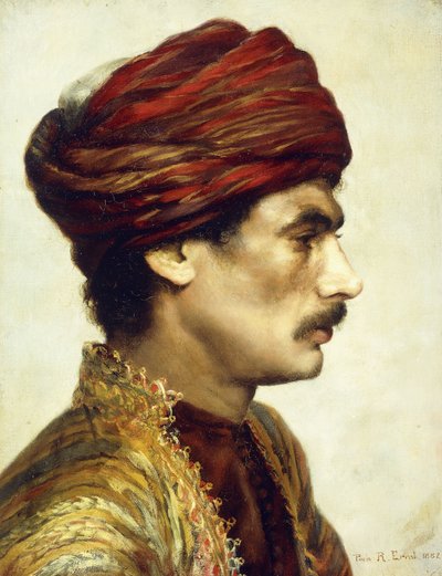 Profilportræt af en mand i en rød turban, 1882 af Rudolphe Ernst