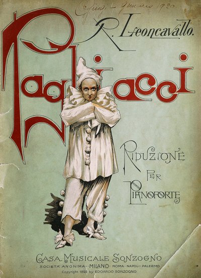 Titelside af klaverreduktion for Pagliacci af Ruggero Leoncavallo