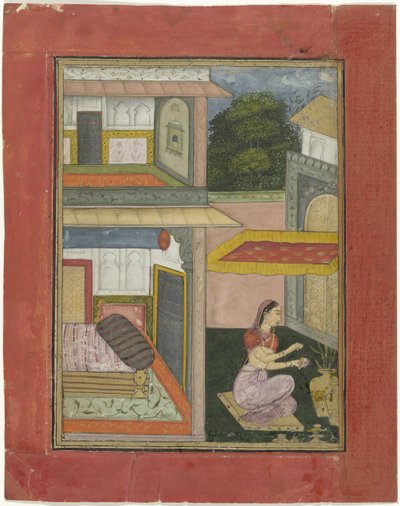Gunakari Ragini, kvinde, der sidder i en domstol i et palads af Rukn ud din (attributed to)