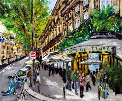 Cafe de Flore Paris, 2023 (olie på lærred) af Ruslana Levandovska