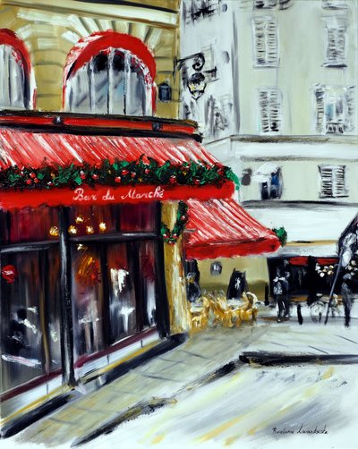 Jul på Bar Marche Paris, 2021 (olie på lærred) af Ruslana Levandovska