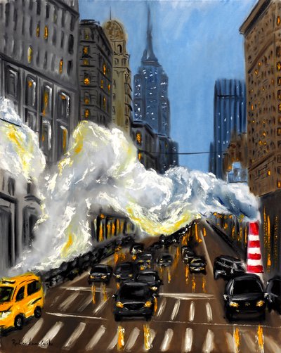 Aften i New York, 2023 (olie på lærred) af Ruslana Levandovska