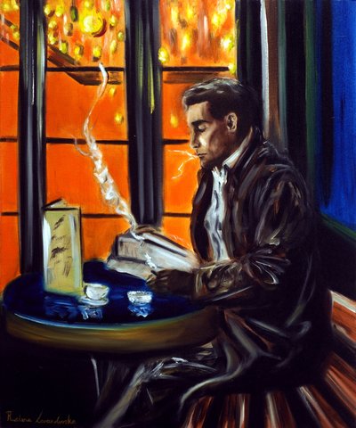 Gentleman på en café i Paris, 2025 (olie på lærred) af Ruslana Levandovska