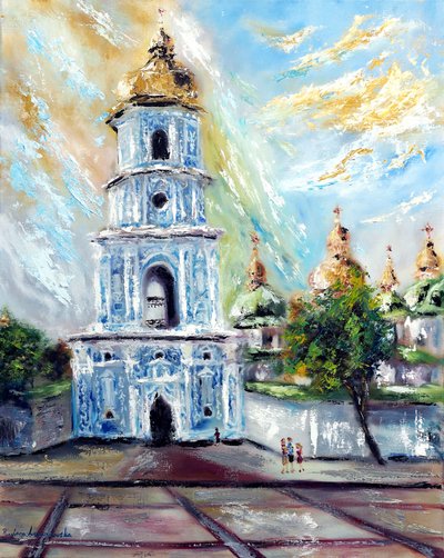 Golden Domed Kyiv Ukraine, 2022 (olie på lærred) af Ruslana Levandovska