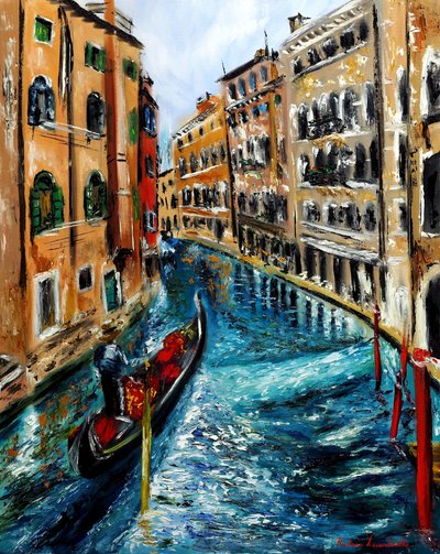 Gondol i Venedig Italien II, 2023 (olie på lærred) af Ruslana Levandovska