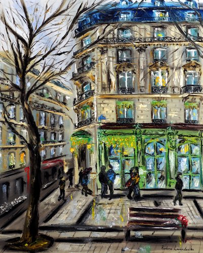 Laduree på Champs Elysees Paris, 2022 (olie på lærred) af Ruslana Levandovska
