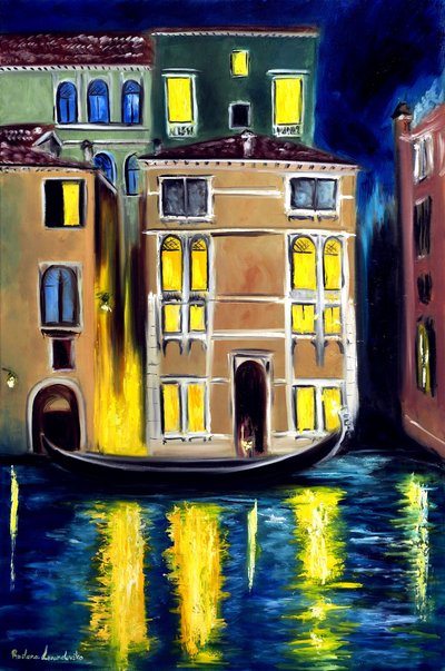 Nat i Venedig Italien, 2023 (olie på lærred) af Ruslana Levandovska