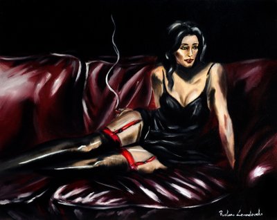 Sultry in Shadows, 2025 (olie på lærred) af Ruslana Levandovska