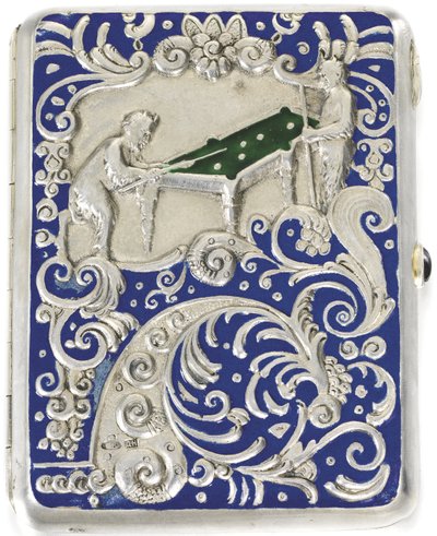 Cigaretetui med to satyrer, der spiller russisk billard, 1884 af Russian Master