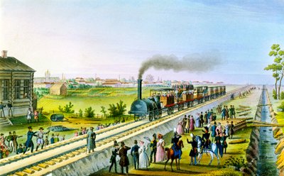Åbning af den første jernbanelinje fra Skt. Petersborg til Pavlovsk, Rusland, 1830
