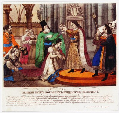Peter den Store kroner sin kone Catherine I som kejserinde, 1833 af Russian Master