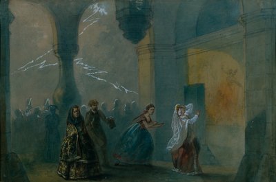 Scenedesign til skuespillet Stormen af A. Ostrovsky, midten af det 19. århundrede. af Russian Master